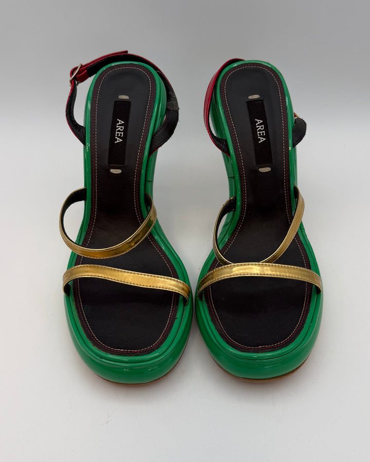 Platform Green, Red and Gold Heels - Size 40