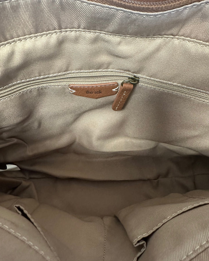 Tan Leather Embossed Shoulder Bag