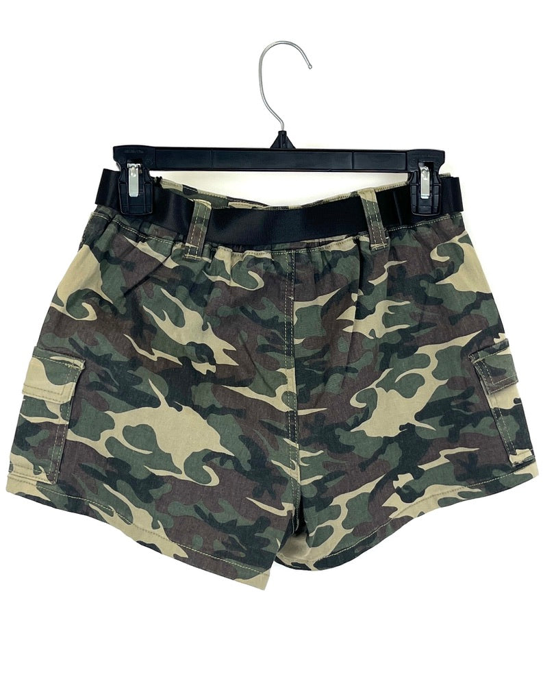 Camo Cargo Shorts With Buckle Belt - Size 2/4