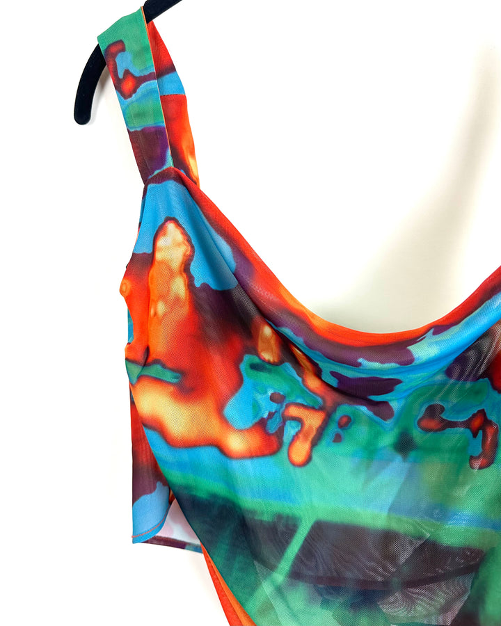 Miaou Multicolor Abstract Mesh Crop Top - 2XL