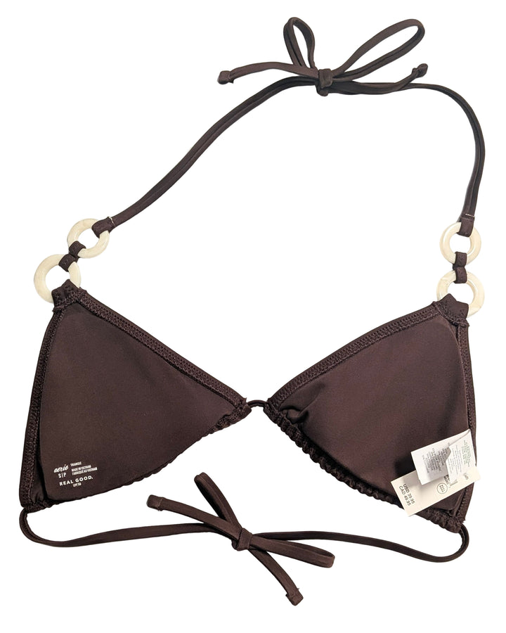 Aerie Brown Bikini Top With White Ring Details - Small