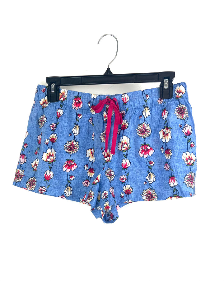 Blue And Pink Floral Sleepwear Shorts - Small