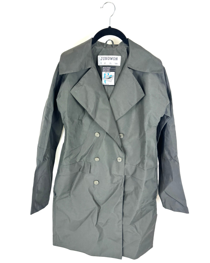 Dark Grey Button Down Raincoat - Size 2/4