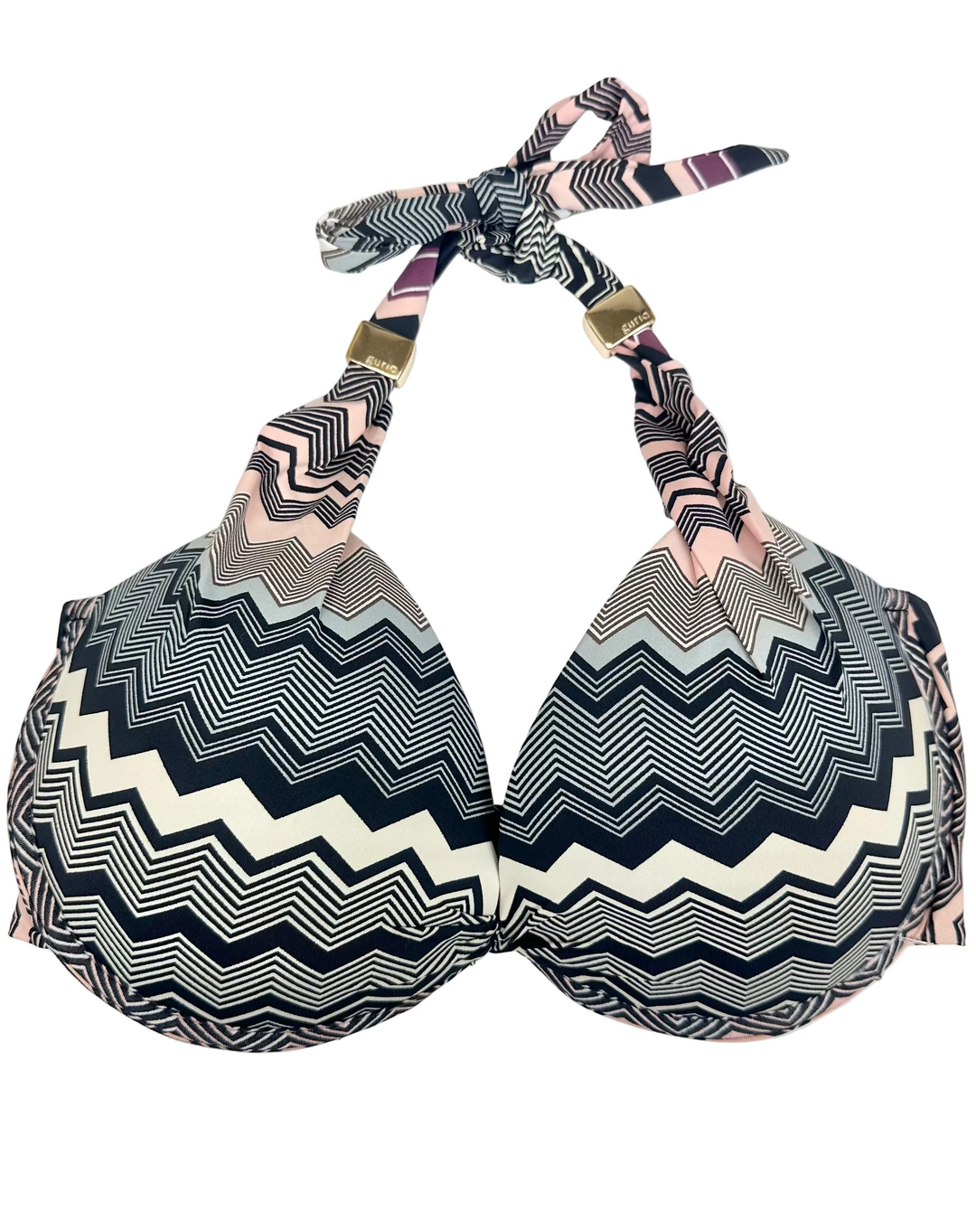 Black Chevron Halter Bikini Top - Extra Large D Cup