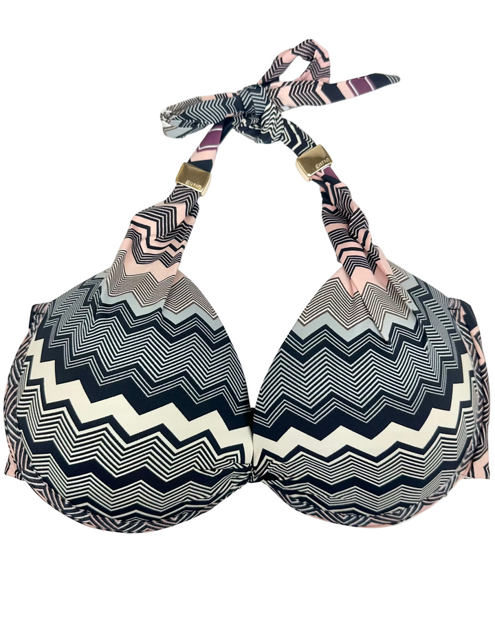 Black Chevron Halter Bikini Top - Extra Large D Cup
