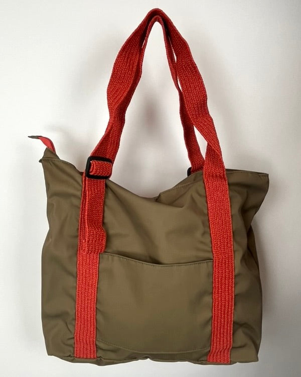 Khaki Nylon Tote Bag