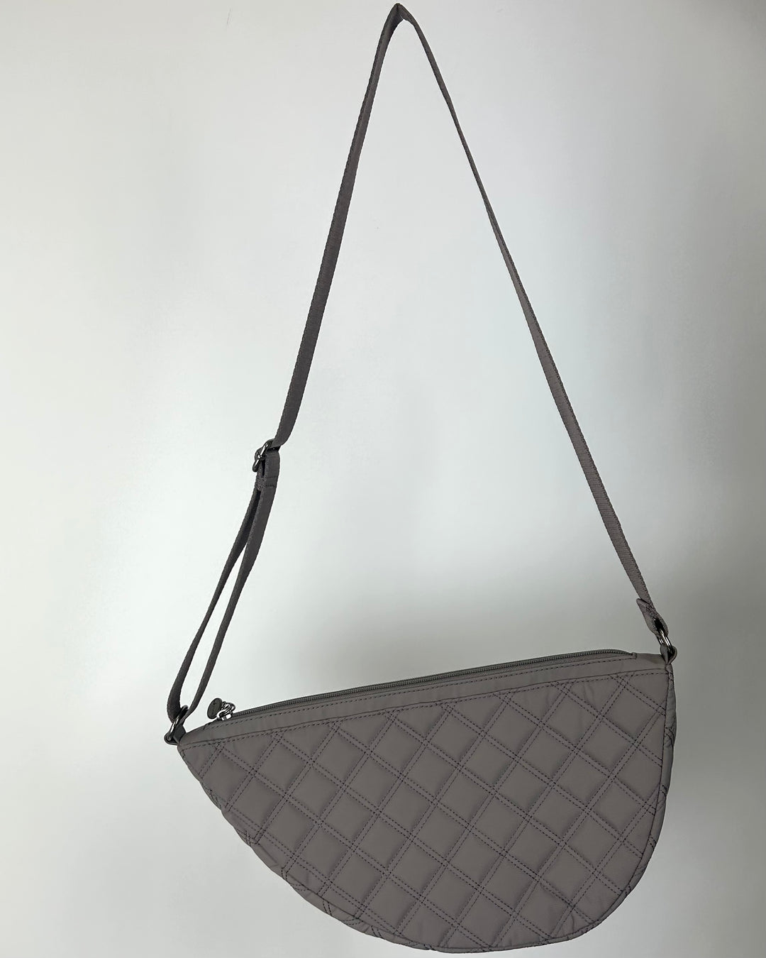 Taupe Quilted Crescent Shoulder Bag