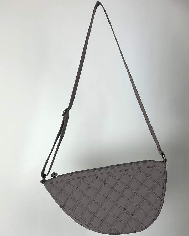 Taupe Quilted Crescent Shoulder Bag