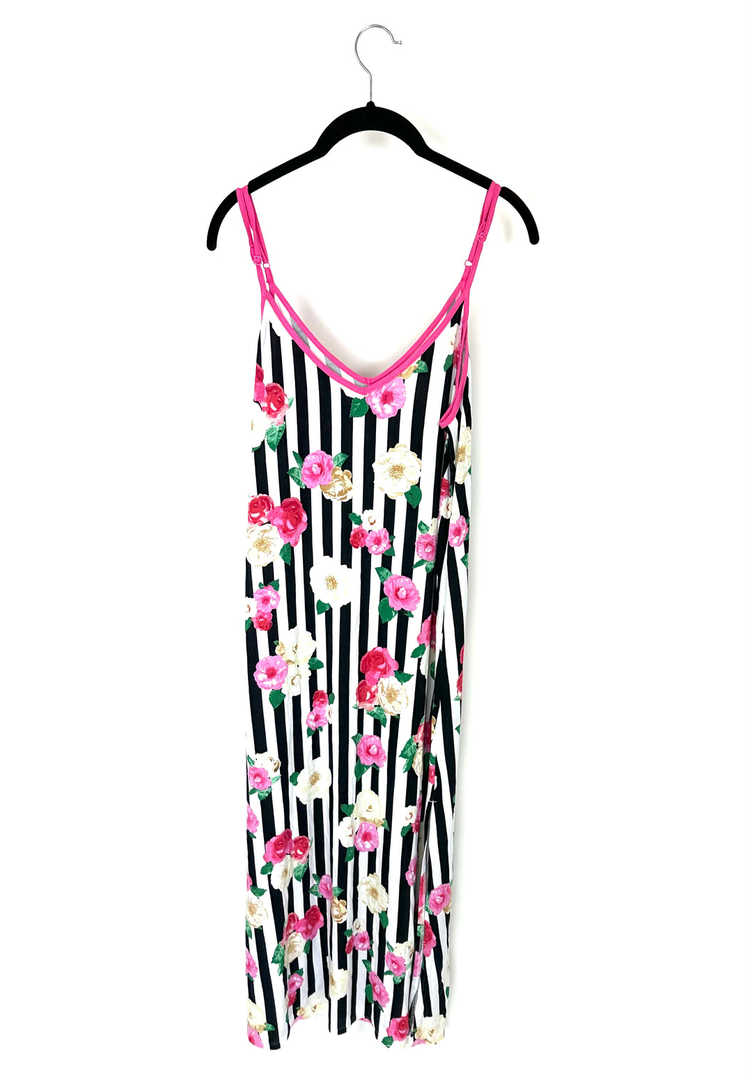 Pink and White Rose Stripe Lounge Dress - Size 6/8