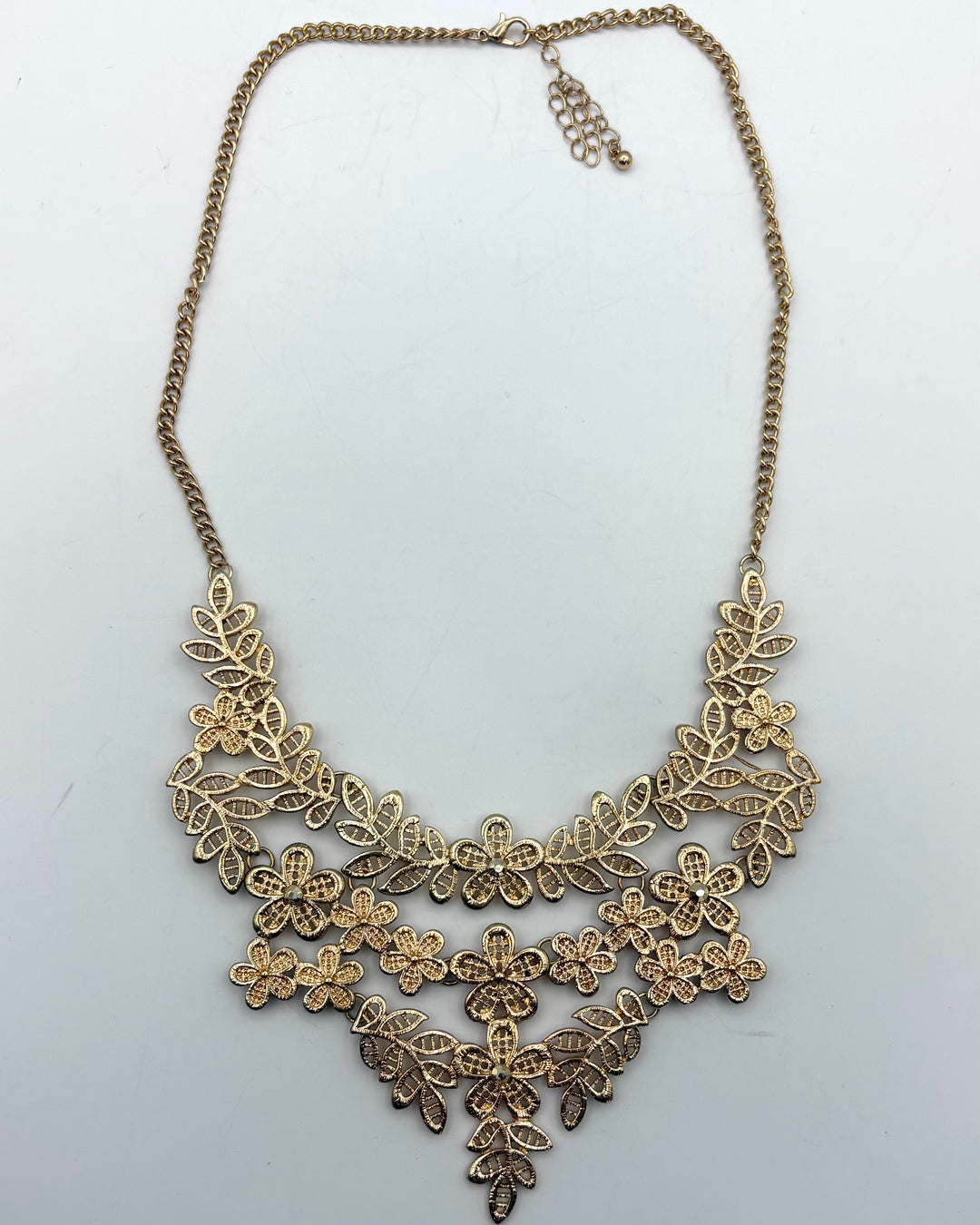 Gold Floral Bib Style Necklace