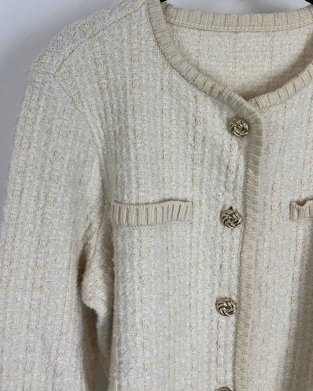 Beige Cardigan with Gold Buttons - Size 6/8