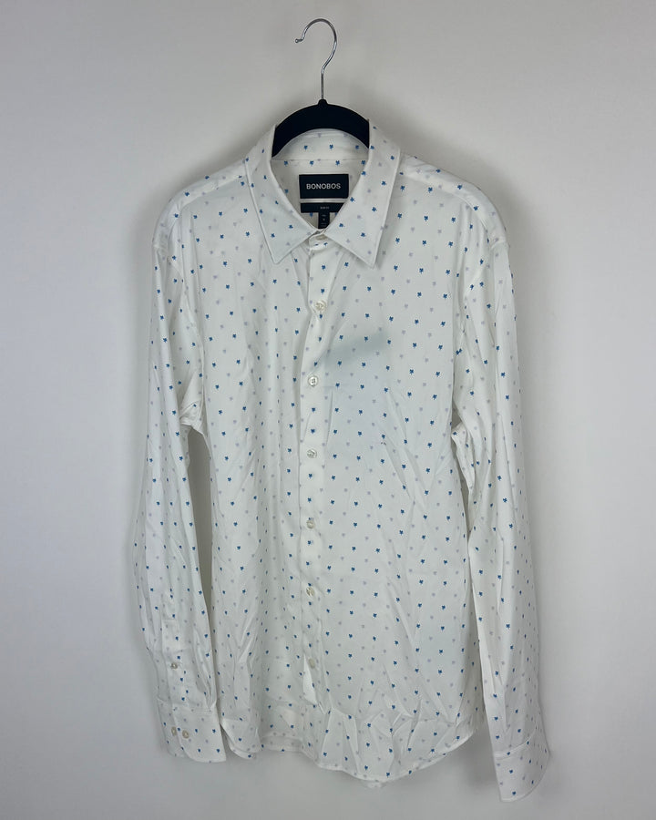 MENS Blue and Purple Palm Tree Patterned Shirt - Slim Fit Medium
