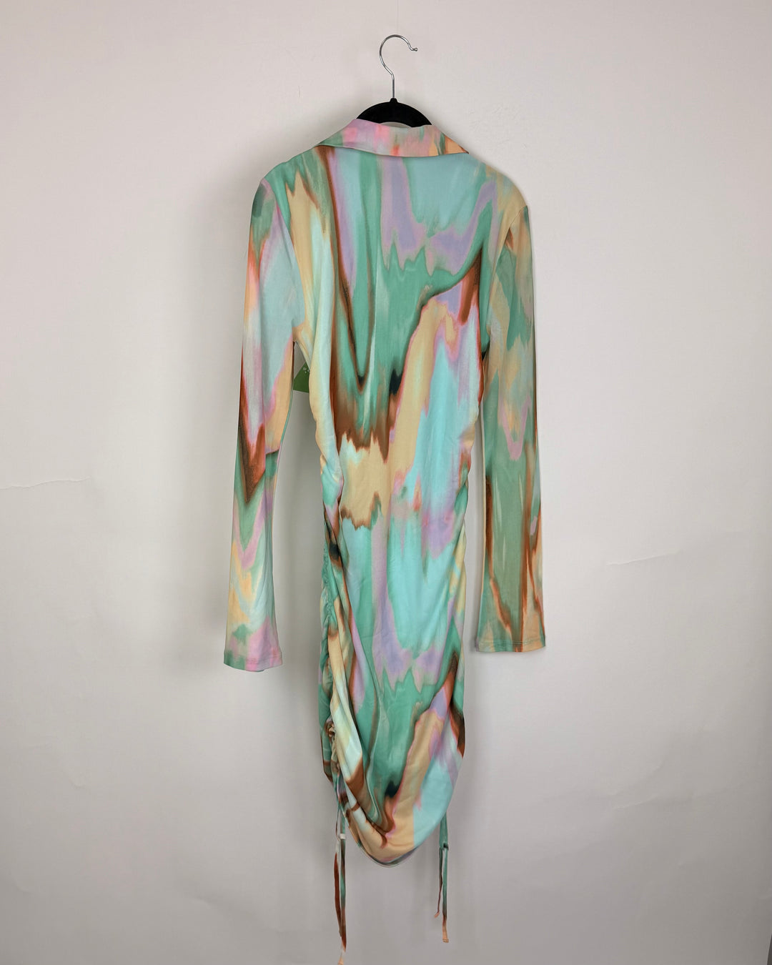 Abstract Teal Fitted Dress - Size 0/2