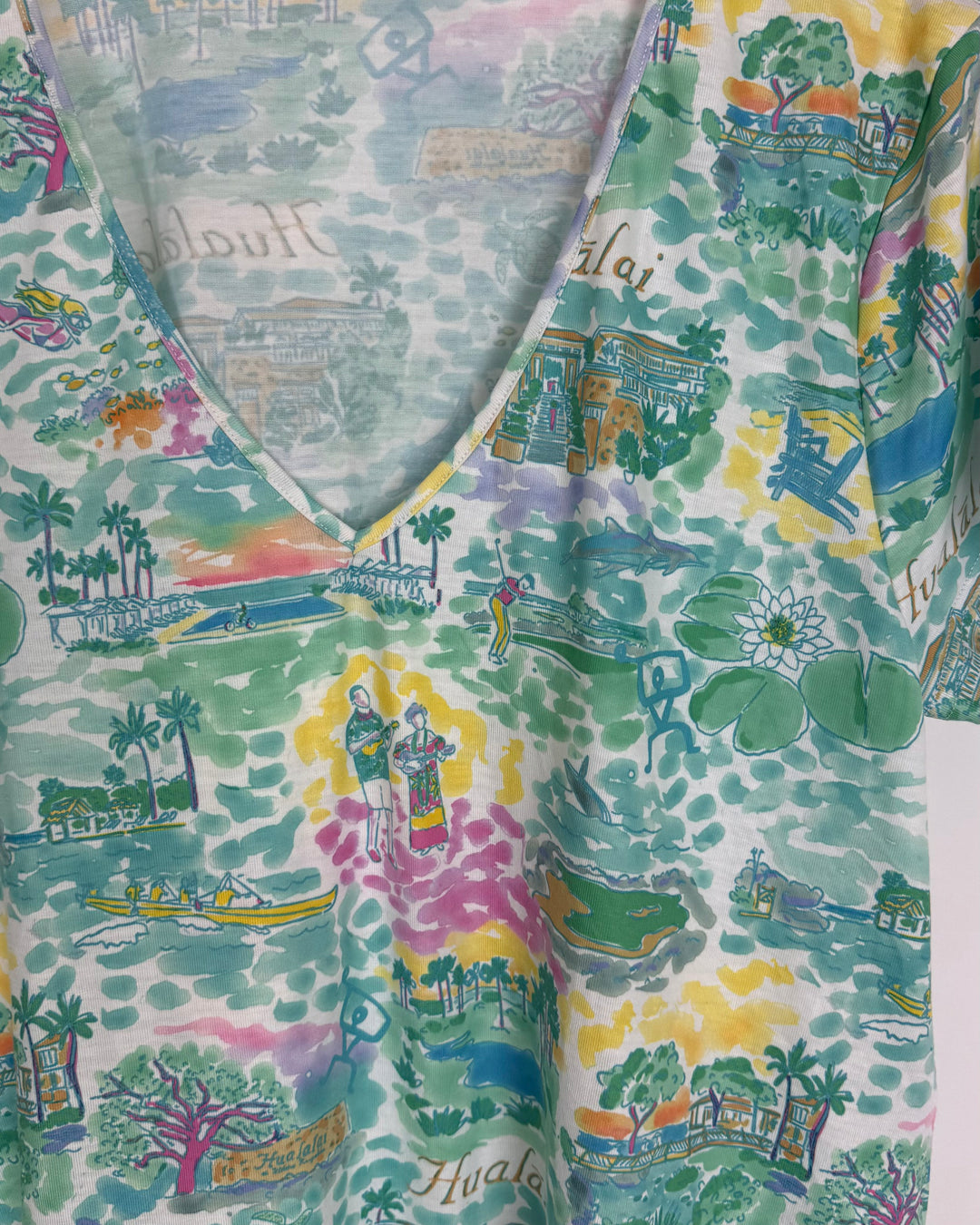 Teal Hawaiian Print T-Shirt - Size 2/4 and 4/6