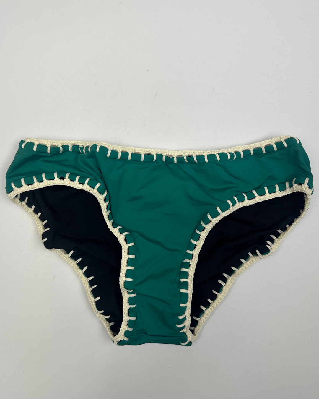 Emerald Green and Black Reversible Crochet Classic Bikini Bottom - Small