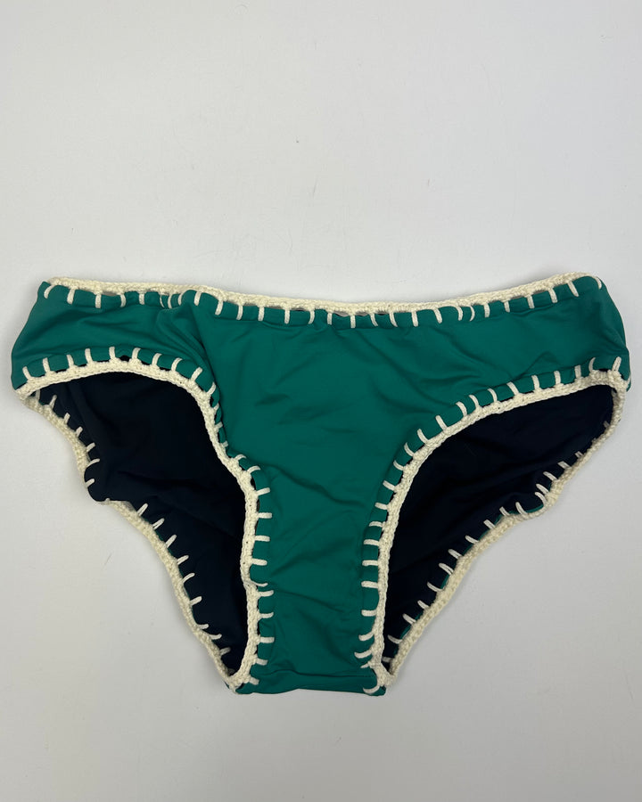 Emerald Green and Black Reversible Crochet Classic Bikini Bottom - Small
