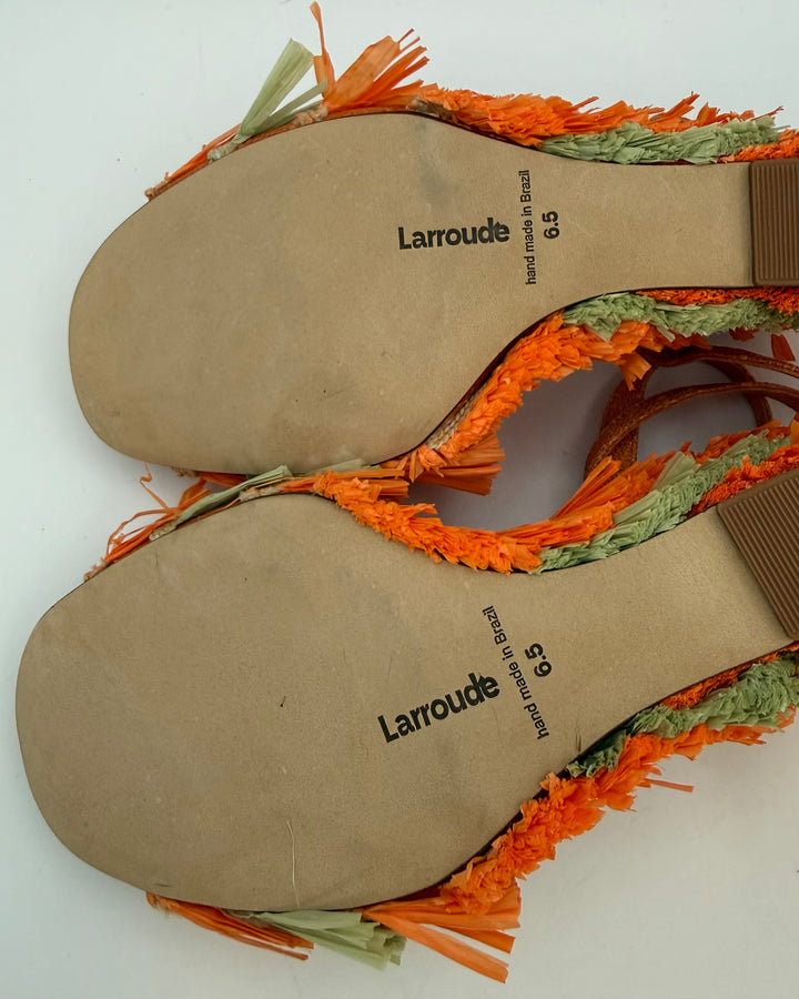 Orange Straw Fringe Wedge Sandal - Size 6.5