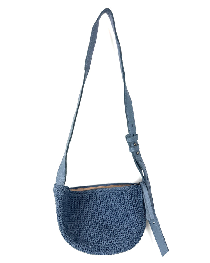 Asymmetrical Slate Blue Crochet Sling Bag