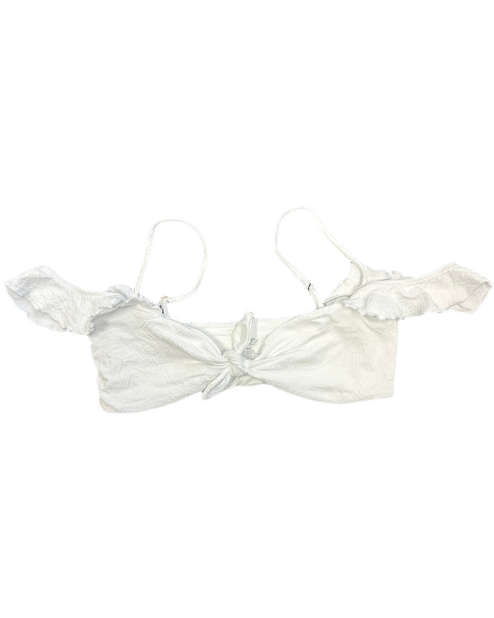 White Embossed Ruffle Bikini Top - L, XL, XXL