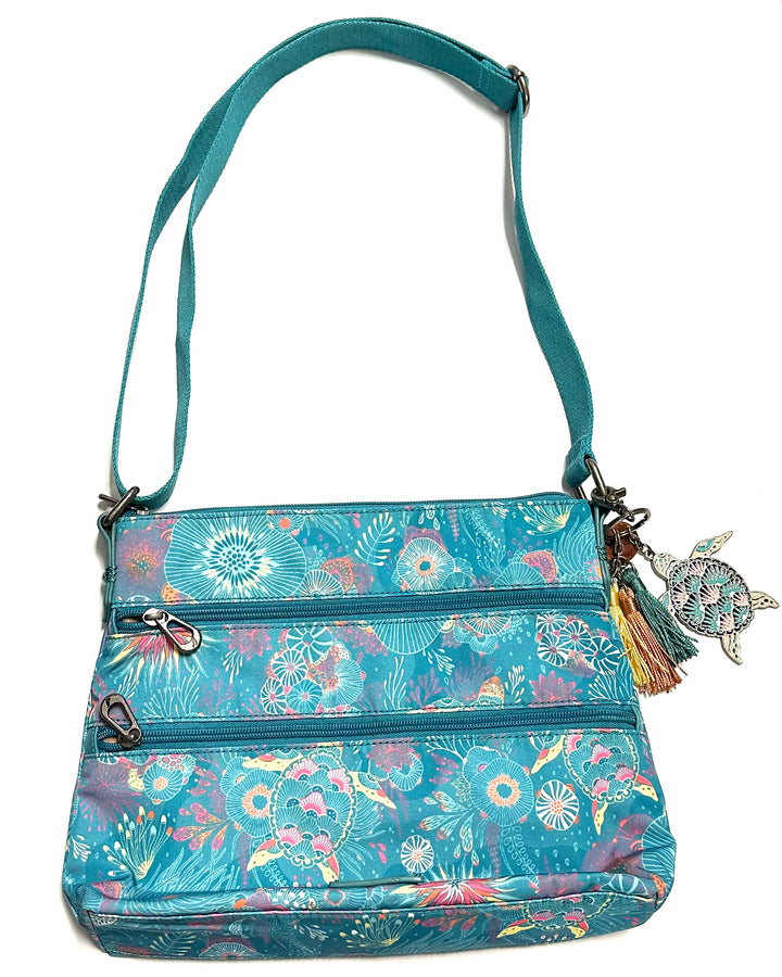 Teal Ocean Motif Print Crossbody Bag