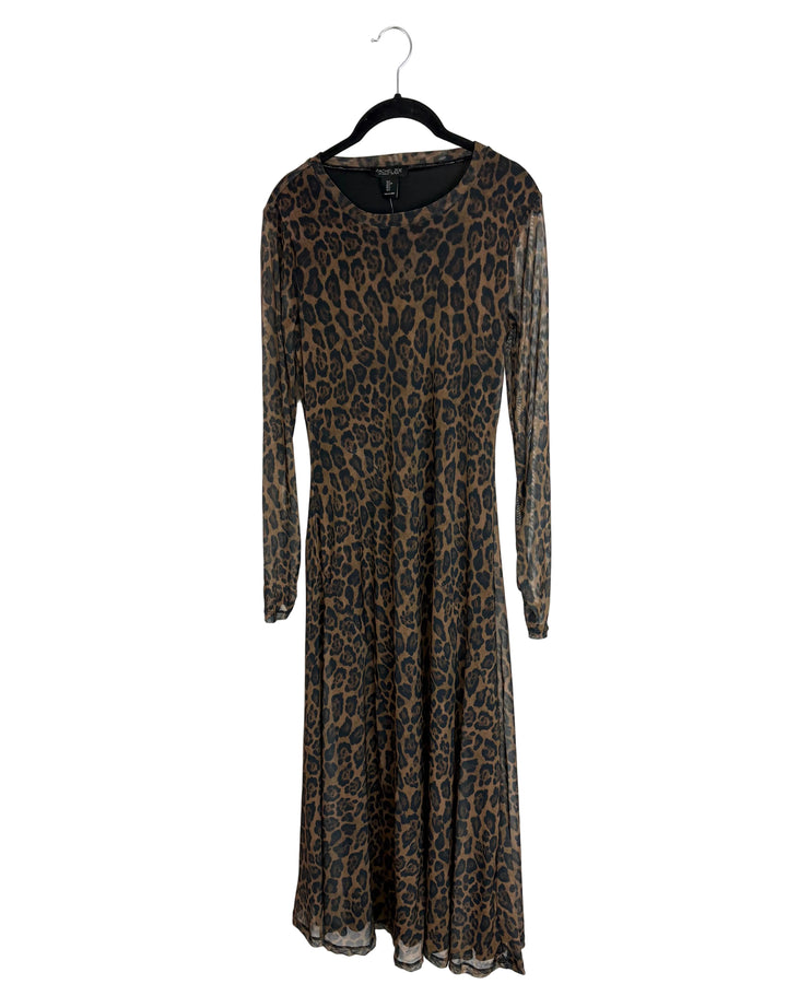 Long Sleeve Leopard Dress - Size 2/4/6/8