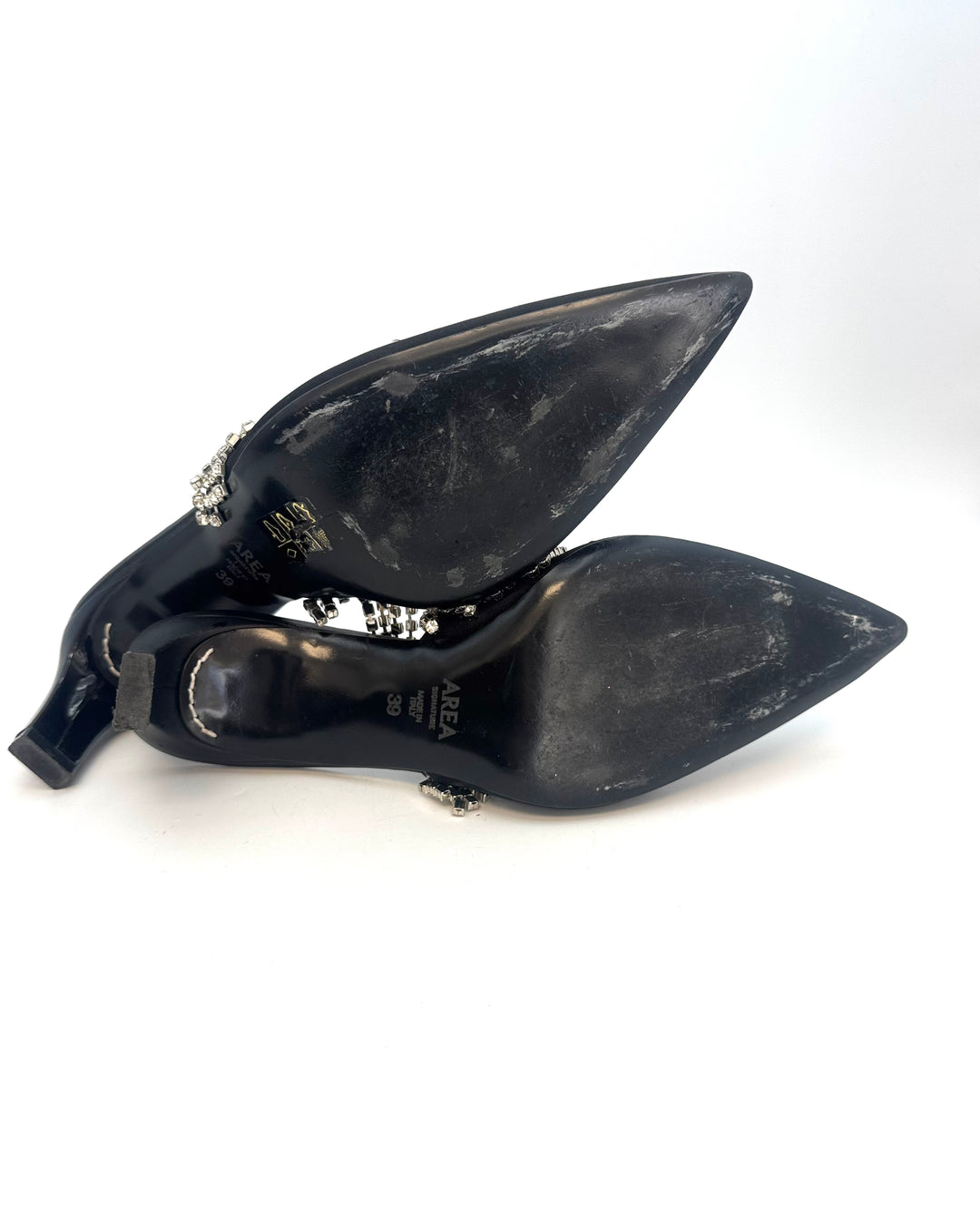 Black Satin Rhinestone Overlay Kitten Heels - Size 39