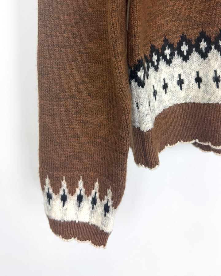 Abstract Brown Patterned Cardigan - Size 6/8