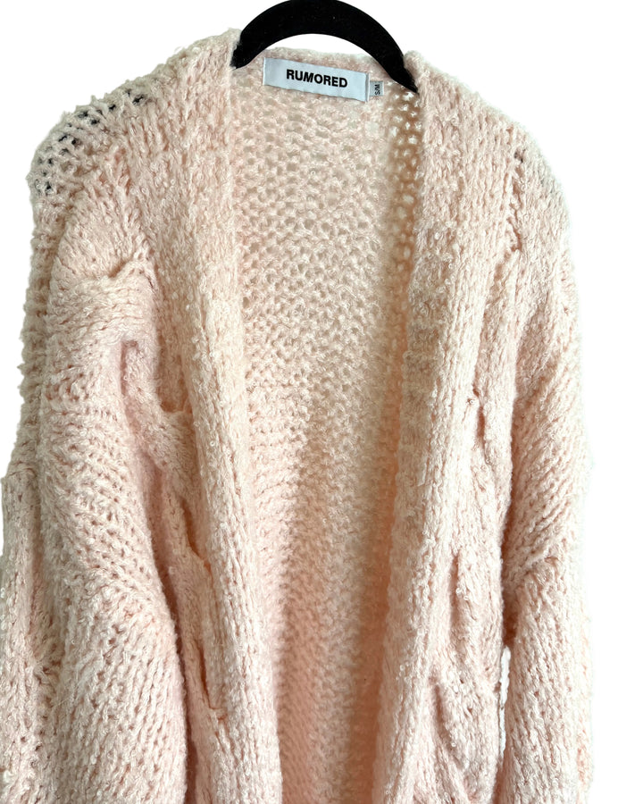 Pale Pink Open Knit Cardigan - Size 8/10