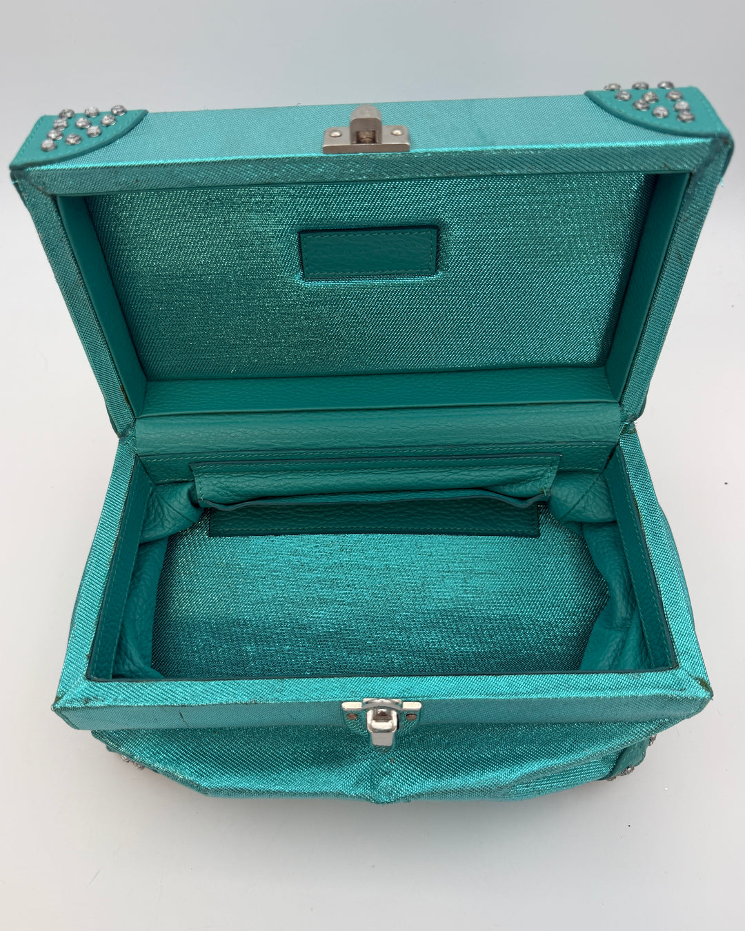 Metallic Teal Rhinestone Trim Rectangle Bag