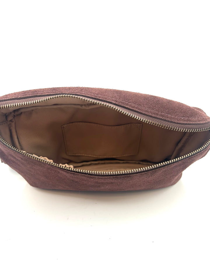 Chocolate Brown Suede Belt Buckle Bag