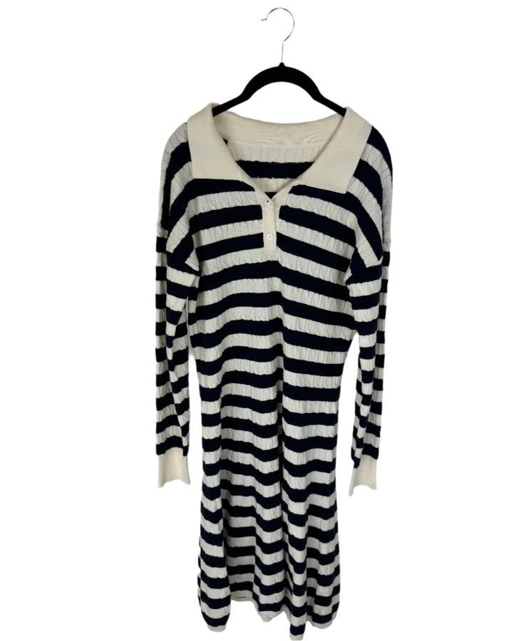 Navy and White Striped Long Sleeve Dress - Size 2/4