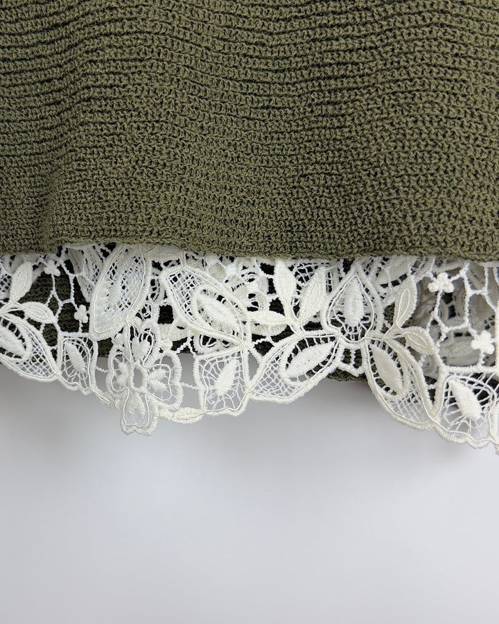 Olive Layered Lace Knit Top - Size 4/6