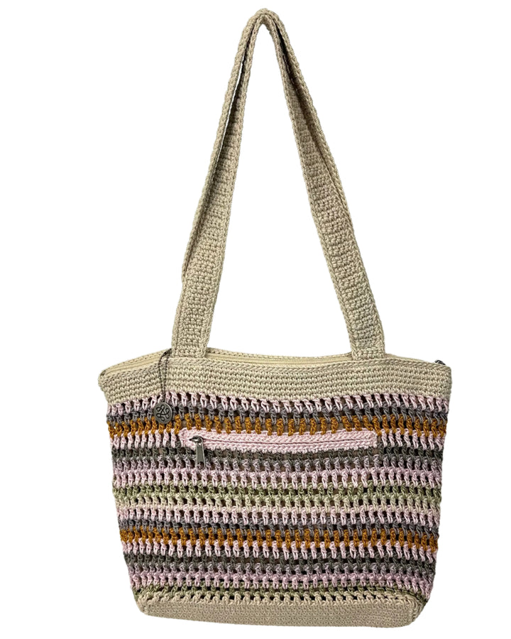 Tan and Multicolor Stripe Crochet Shoulder Bag