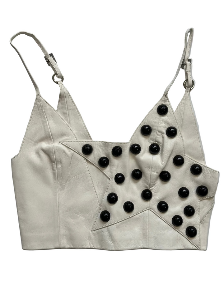 White Leather Black Dot Star Crop Top - Size 2 and 4