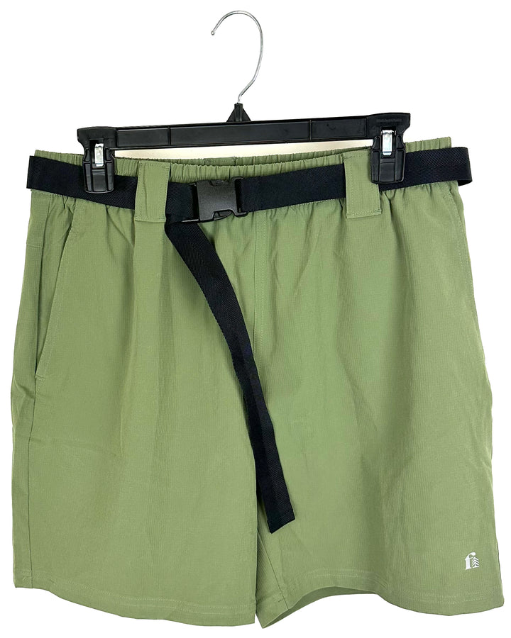 MENS Forest Green Active Shorts With Buckle Belt - Small