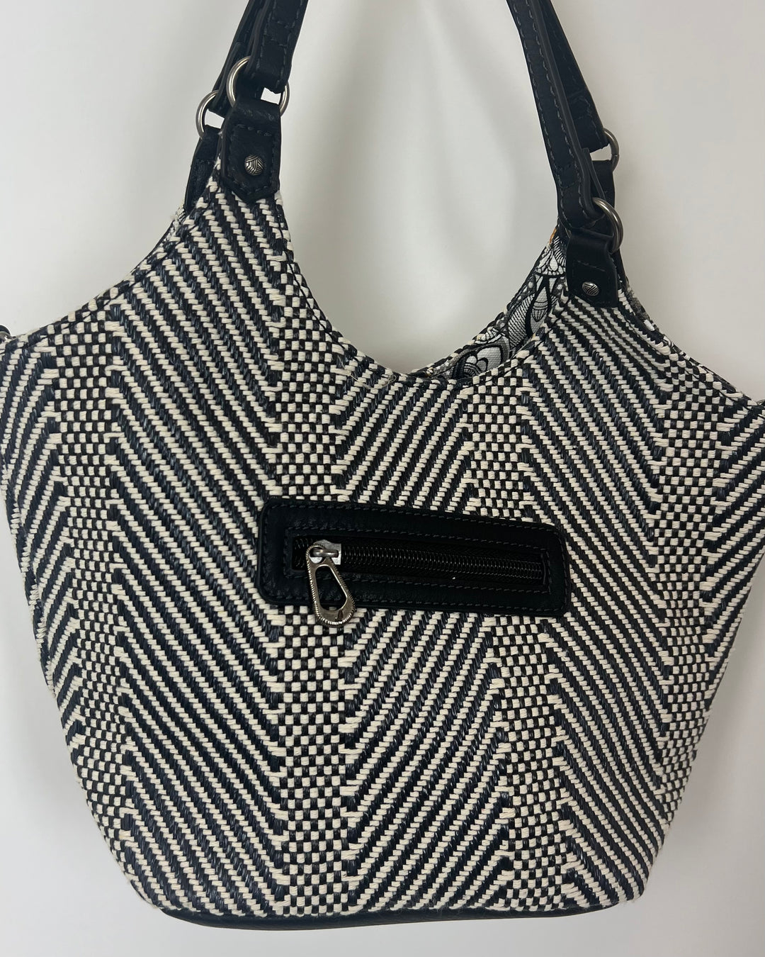 Navy, Black And Cream Woven Mini Tote