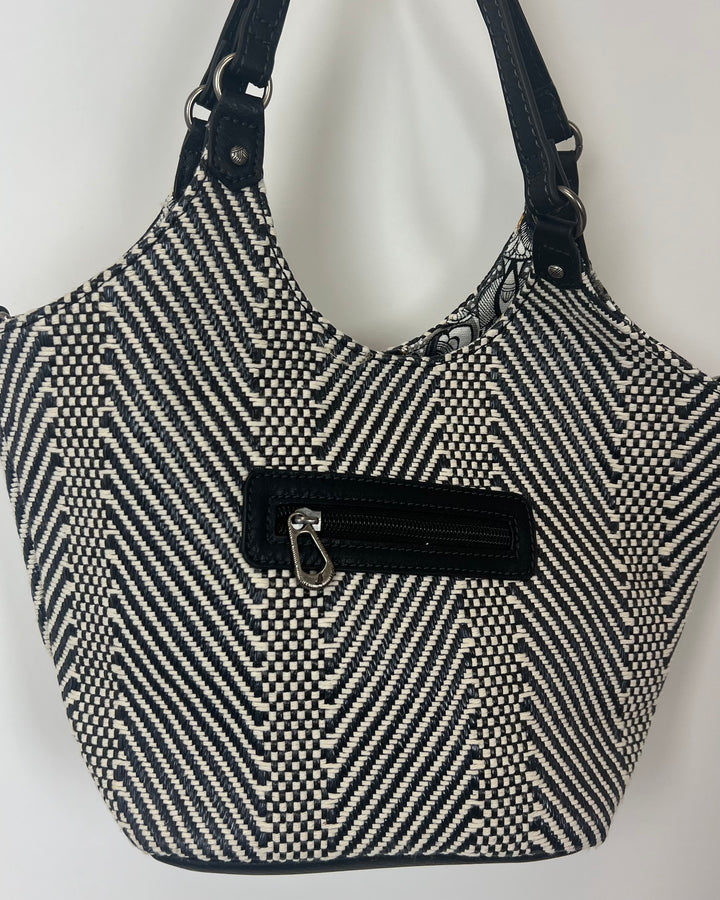 Navy, Black And Cream Woven Mini Tote