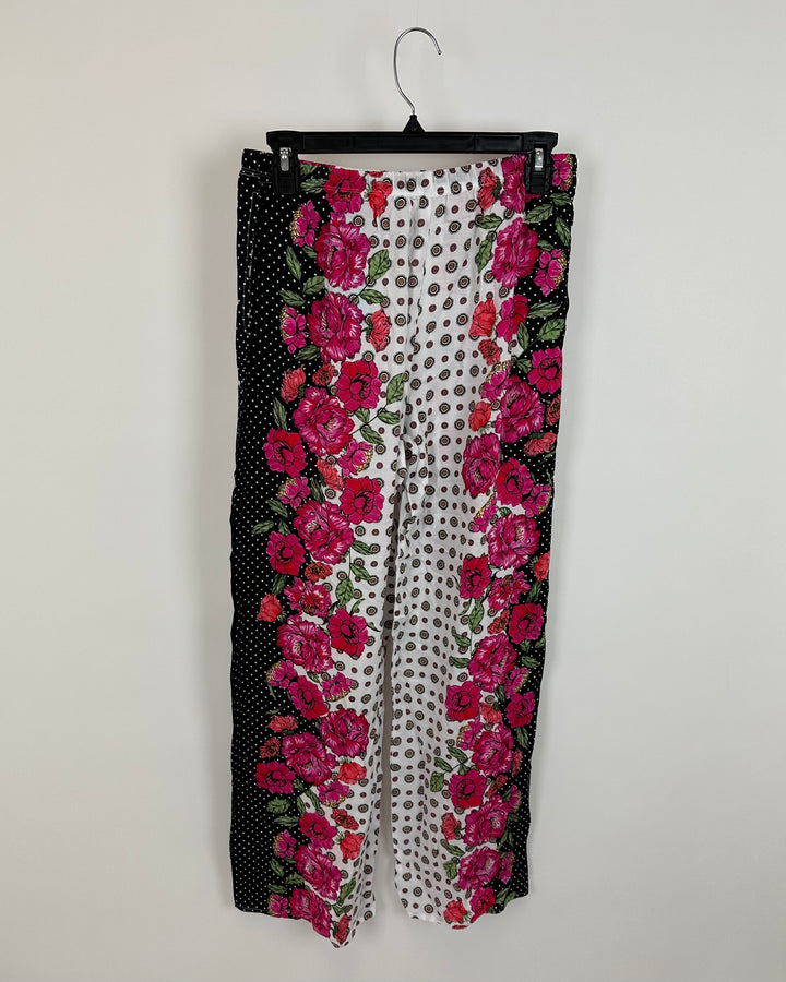 Black, White, & Hot Pink Floral Pajamas - Small