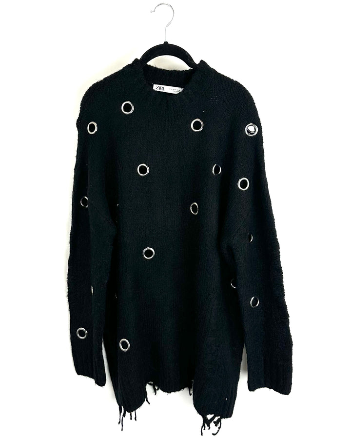 Black and Silver Grommet Sweater - Size 6/8