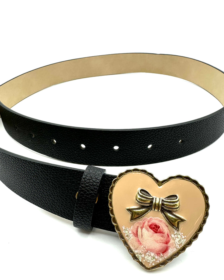 Black Belt with Gold Heart Buckle - Size Medium