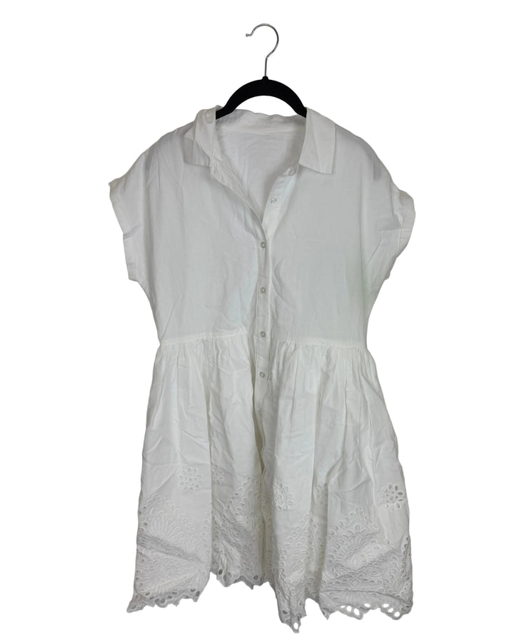 White Button Up Eyelet Dress- Size 8/10