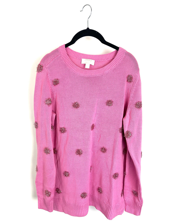 Pink Pom Pom Tinsel Sweater - Size 6/8