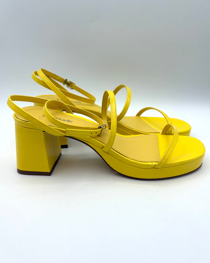 Yellow Strappy Platform Block Heels - Size 8