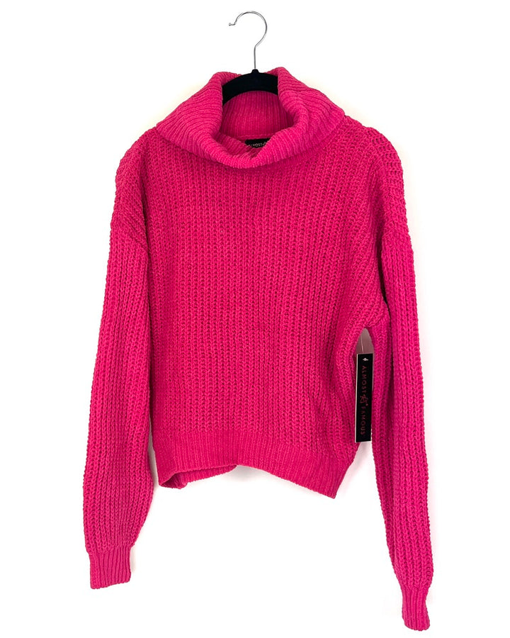 Hot Pink Cropped Turtleneck Sweater - Size 4/6