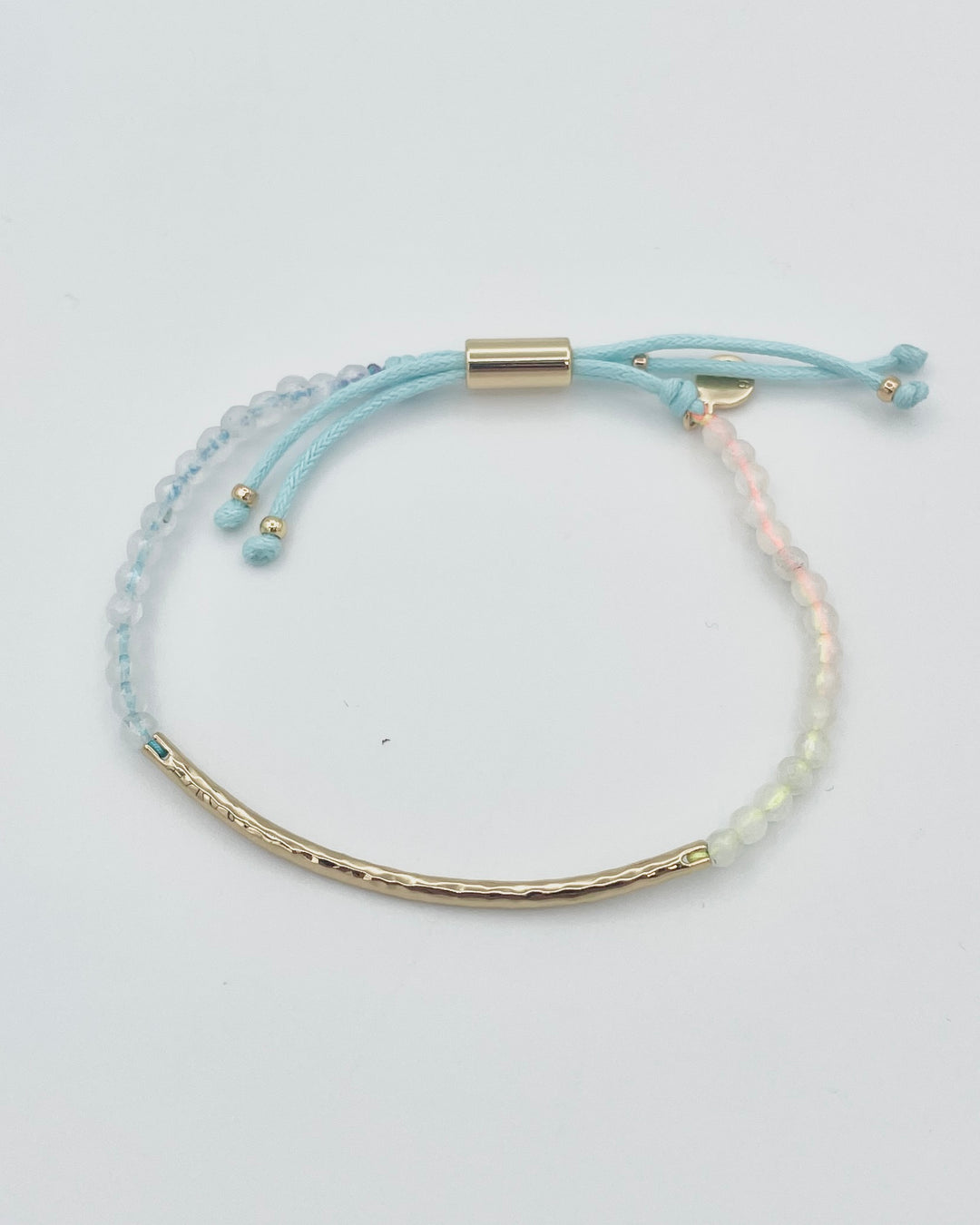 Light Blue, Yellow & Orange Beaded Gold Bar Bracelet
