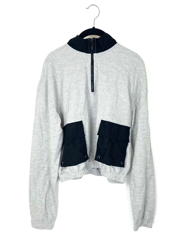 Gray and Black Waffle Quarter Zip - Medium