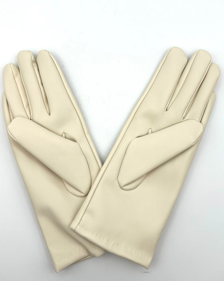 Ivory Faux Leather Studded Gloves - One Size