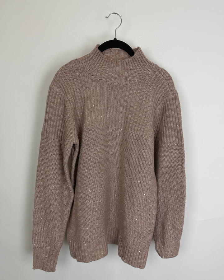 Taupe Brown Sequin Turtleneck Sweater - Size 6/8