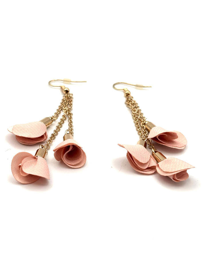 Gold and Pink Flower Petal Drop Dangle Earring