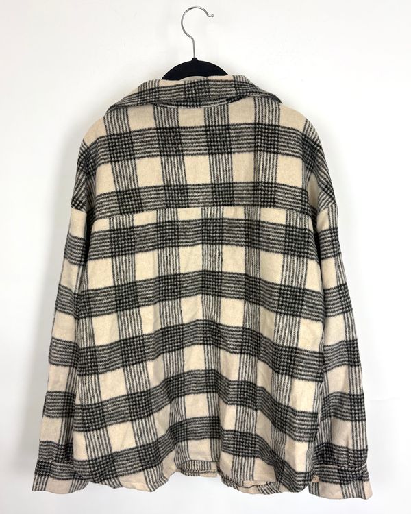 Cream and Black Plaid Cozy Jacket - Size 6/8
